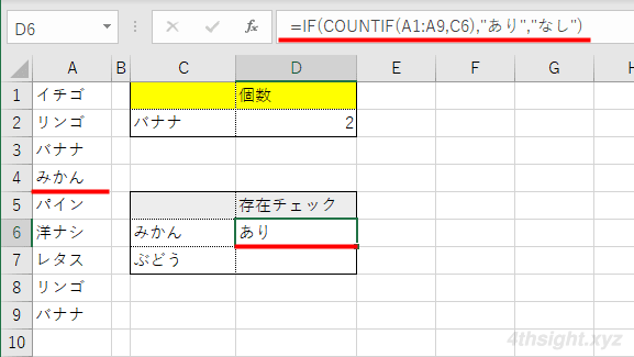 Excel（エクセル）で指定した値が範囲内に存在するかチェックする方法（COUNTIF）